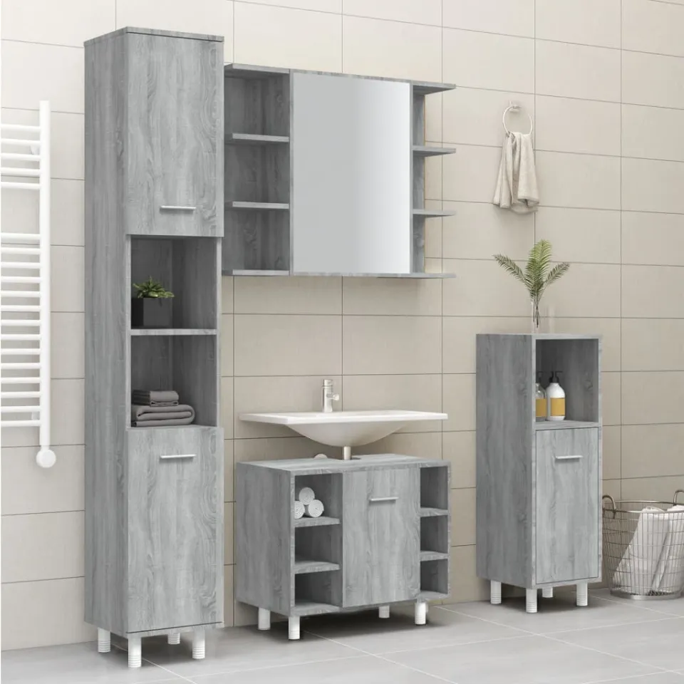 vidaXL Badkamerkast 30x30x179cm bewerkt hout grijs sonoma eikenkleurig, foto 3