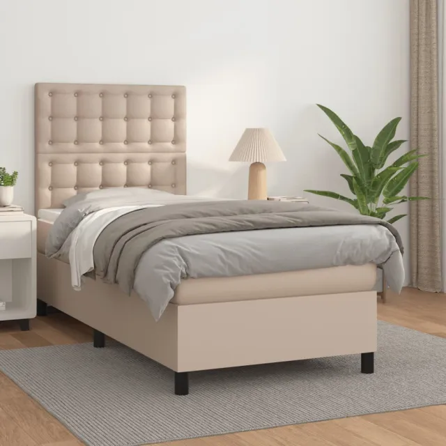 vidaXL Boxspring met matras kunstleer cappuccinokleurig 100x200 cm Bruin