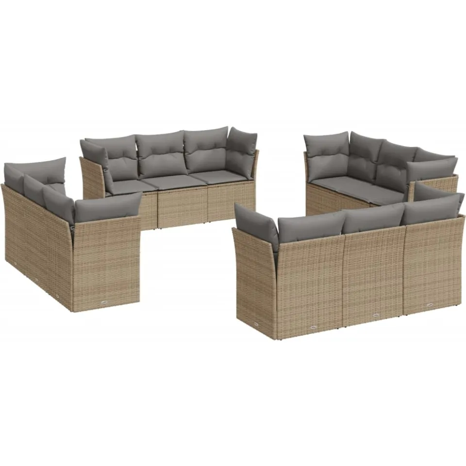 vidaXL 12-delige Loungeset met kussens poly rattan beige, foto 4