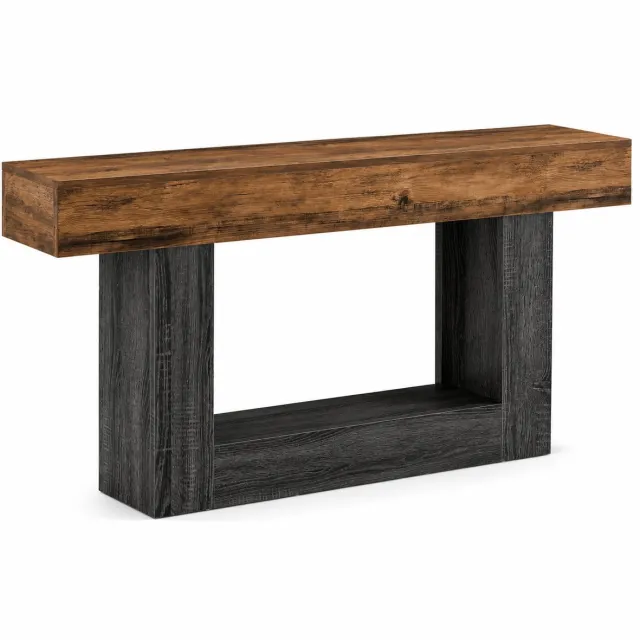 ITRONIQ Console Tafel 160 CM - Moderne Haltafel Voor Entree en Woonkamer - Smalle Sidetable - Industrieel Design - Zwart Bruin Bruin Zwart