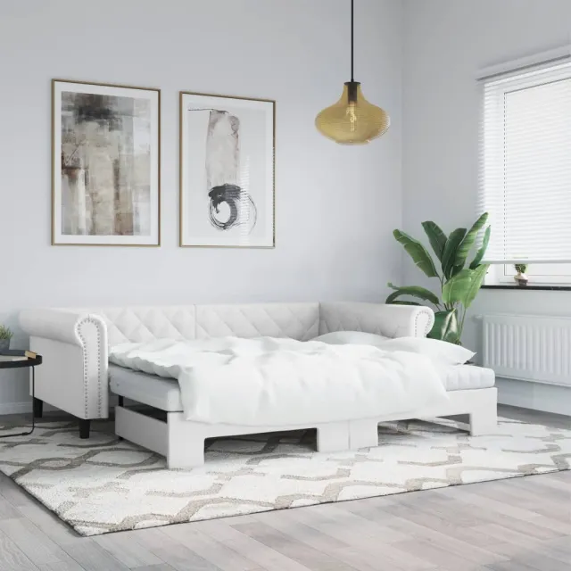 vidaXL Slaapbank onderschuifbed en matrassen 90x200 cm kunstleer wit