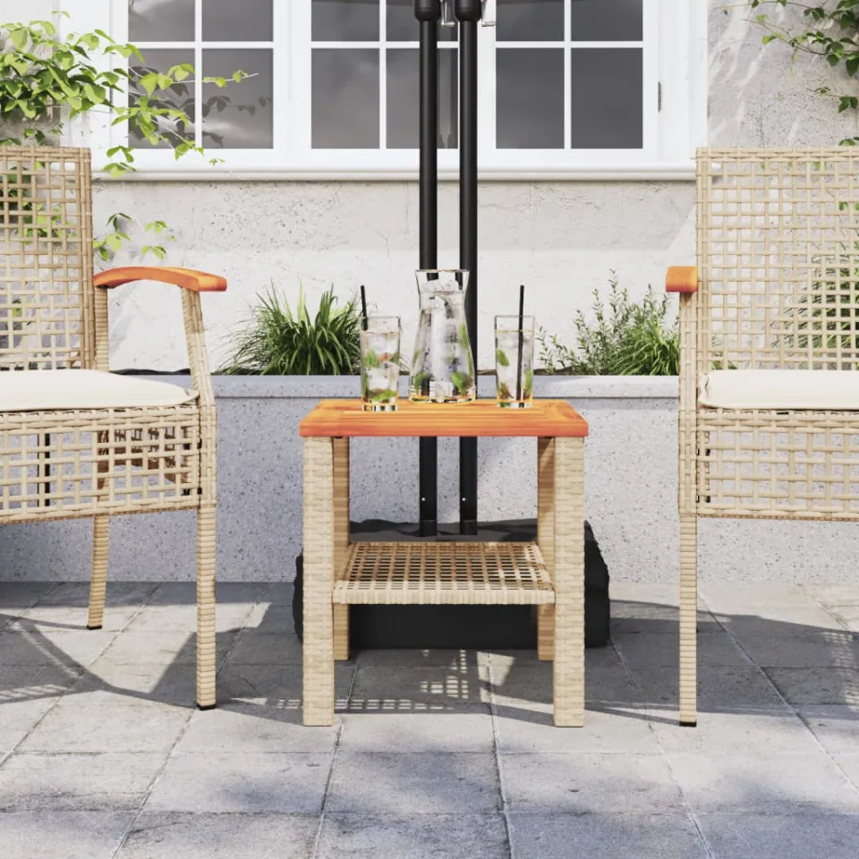 vidaXL Tuintafel 40x40x42 cm poly rattan en acaciahout beige, foto 3