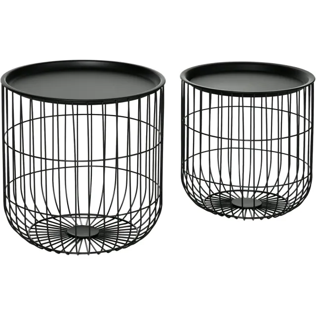 Merax 2-delige Ronde Bijzettafels Met Opbergruimte Zwart Stalen Frame Scandinavisch Design