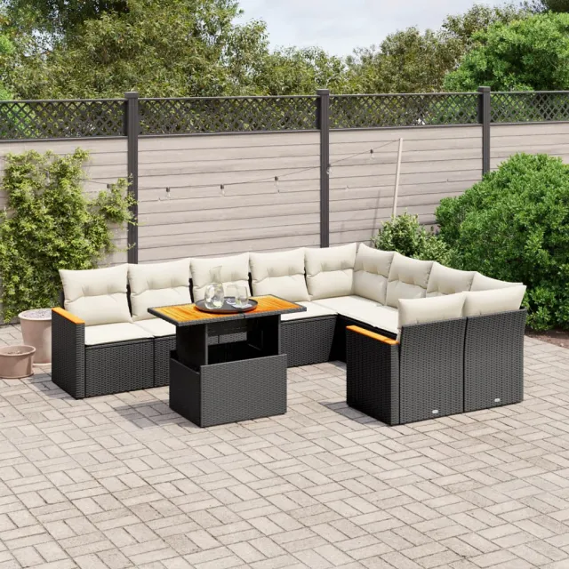 vidaXL 10-delige Loungeset met kussens poly rattan zwart, foto 2