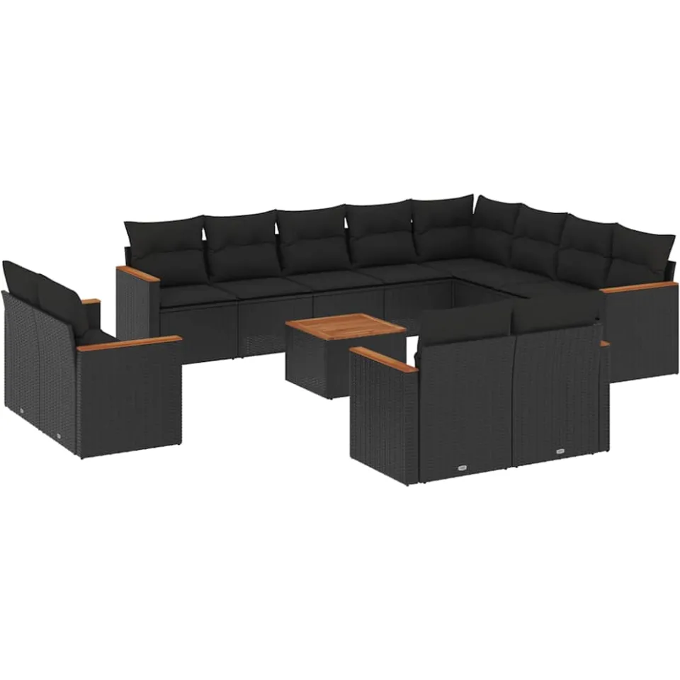 vidaXL 13-delige Loungeset met kussens poly rattan zwart, foto 3