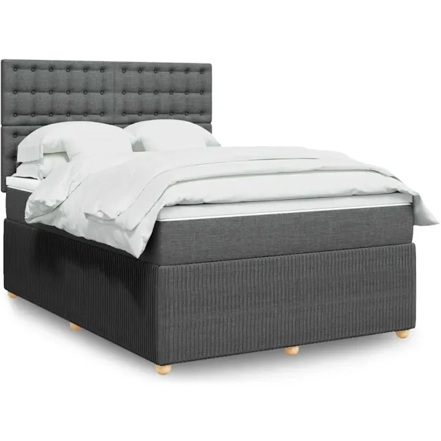 vidaXL Boxspring met matras stof donkergrijs 140x190 cm grijs