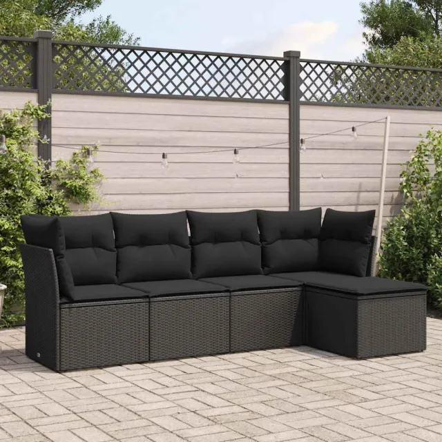 vidaXL 5-delige Loungeset met kussens poly rattan zwart, foto 2