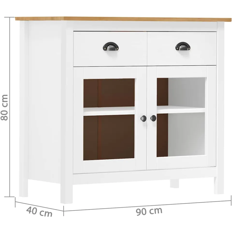 vidaXL Dressoir Hill Range 90x40x80 cm massief grenenhout wit, foto 4