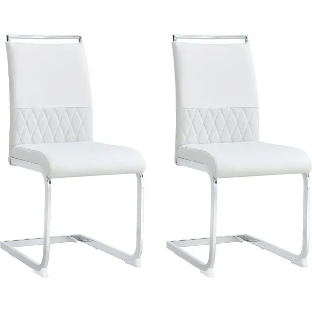 SONNENH Eetkamerstoelen met hoge rug en sledeframe - Set van 2 - Kunstleer / Textiel - Wit Wit | Zilverkleurig