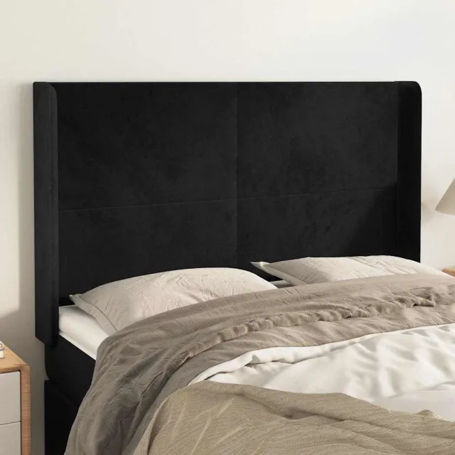 vidaXL Hoofdbord met randen 147x16x118/128 cm fluweel zwart