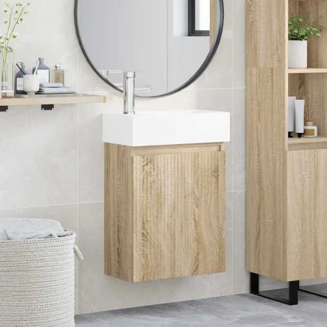 vidaXL Badkamermeubel met kraan Sonoma Eiken 45,5 x 22,5 x 84 cm Bruin