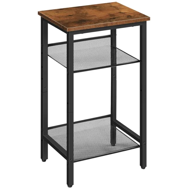 Trankielo Veelzijdige Bijzettafel – Industrieel design - Verstelbare planken - Compact en draagbaar" Zwart bruin