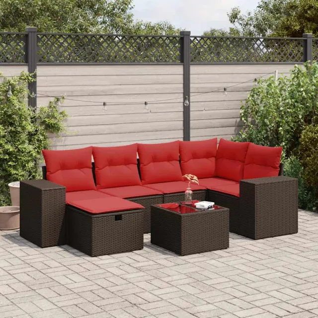 vidaXL 7-delige Loungeset met kussens poly rattan bruin, foto 2
