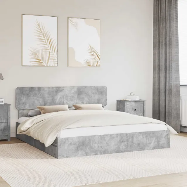 vidaXL Opslag bed met lade Beton Grijs 180 x 200 cm Bewerkt hout