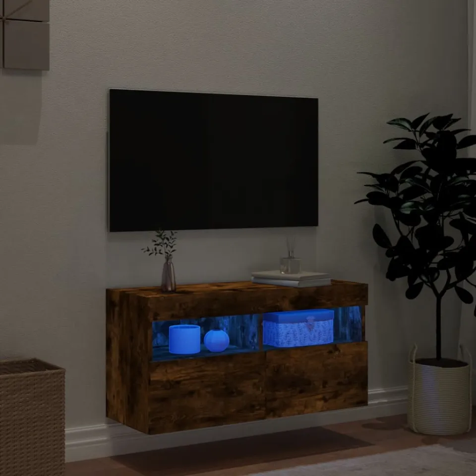 vidaXL Tv-wandmeubel met LED-verlichting 80x30x40 cm gerookt eiken, foto 2