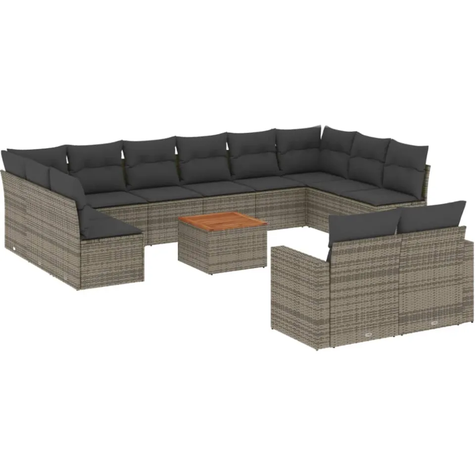 vidaXL 13-delige Loungeset met kussens poly rattan grijs, foto 3