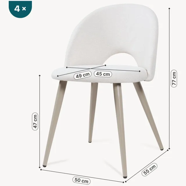 en.casa Eetkamerstoelen Karijo set van 4 stof 77x50x55 cm beige [en.casa]