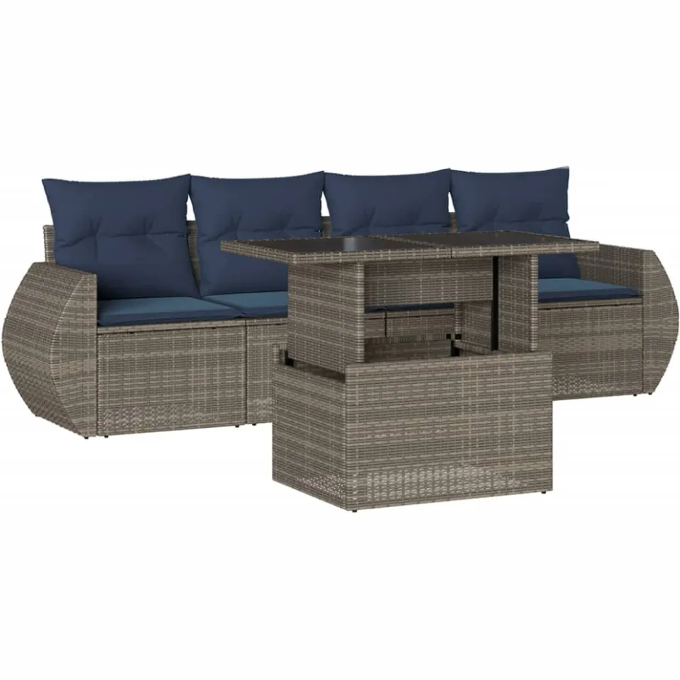 vidaXL 5-delige tuinbankset met kussens, grijs polyrotan, foto 3