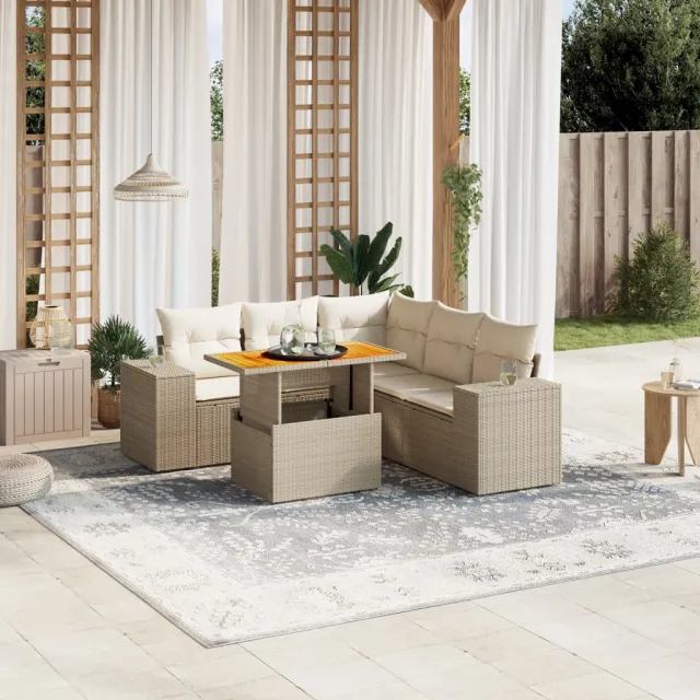 vidaXL 6-delige Loungeset met kussens poly rattan beige, foto 2