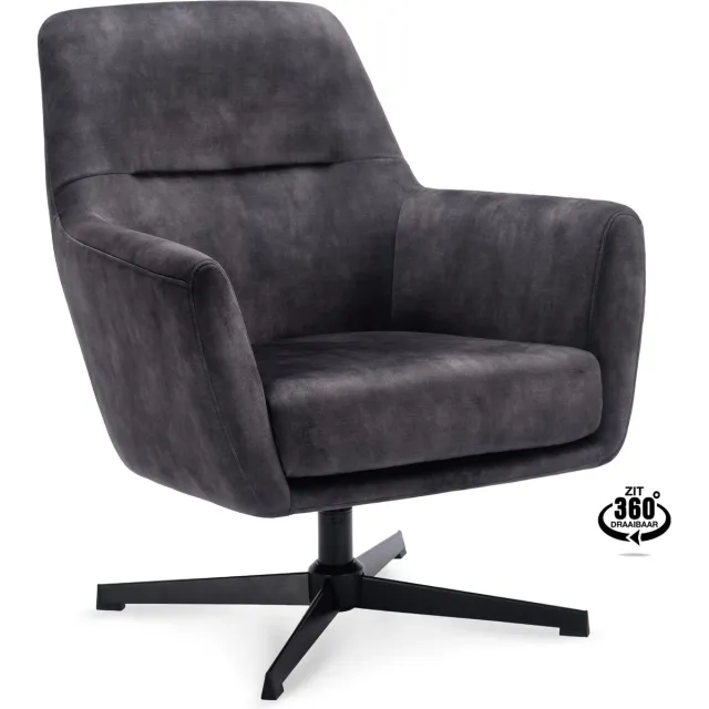 Icon Living Fauteuil Espen - Velours Adore Anthracite - Draaivoet Zwart Grijs