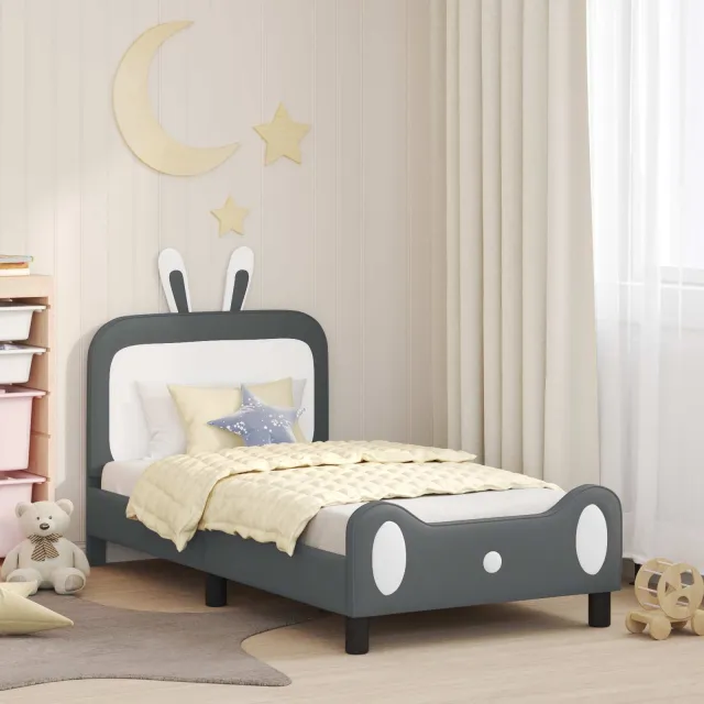 vidaXL Bedframe voor kinderen met hoofdbord Lichtgrijs 80 x 160 cm PU
