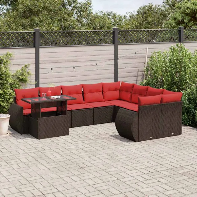 vidaXL 10-delige tuinbankset met kussens, bruin polyrotan, foto 2