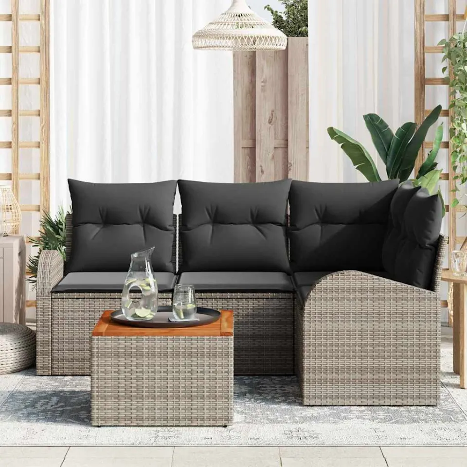 vidaXL Tuinbankenset 5 st Grijs poly rattan, foto 3