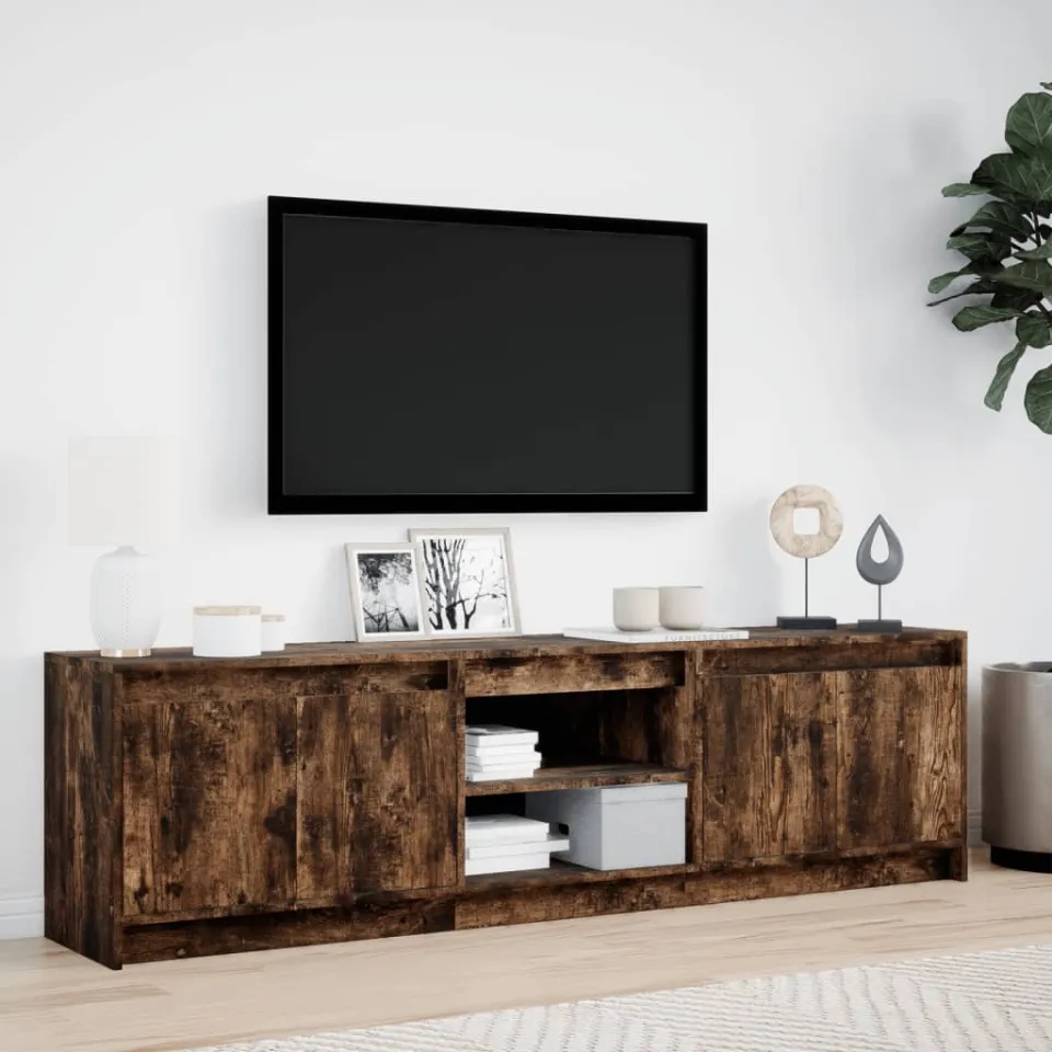vidaXL Tv-meubel met LED 180x34x50 cm bewerkt hout gerookt eikenkleur, foto 2
