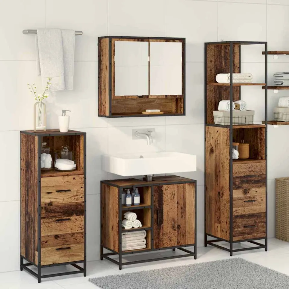 vidaXL Badkamermeubelset 3 st Oud Hout 35 x 37,5 x 166 cm Bewerkt hout bruin, foto 4