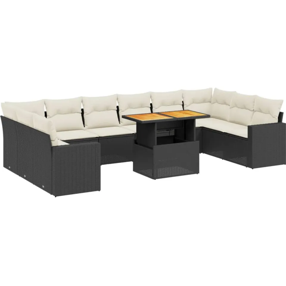 vidaXL 11-delige Loungeset met kussens poly rattan zwart