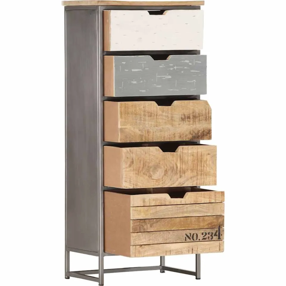 vidaXL Ladekast 45x30x105 cm massief mangohout grijs, foto 3