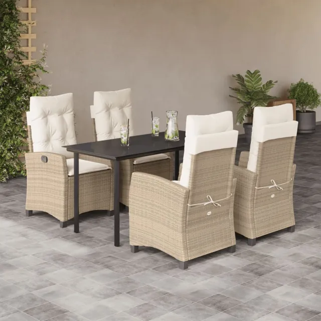 vidaXL 5-delige Tuinset met kussens poly rattan beige, foto 2