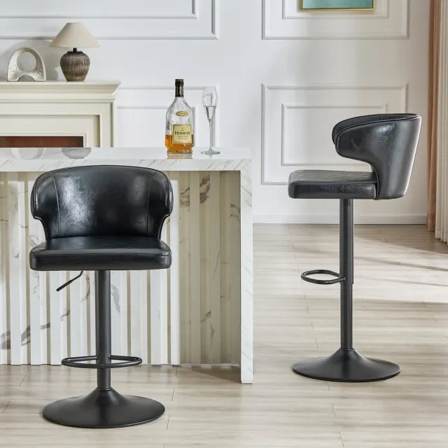 COVREO Barkruk set van 2 49,7 cm zwart kunstleer met rugleuning, voetsteun en verstelbare hoogte