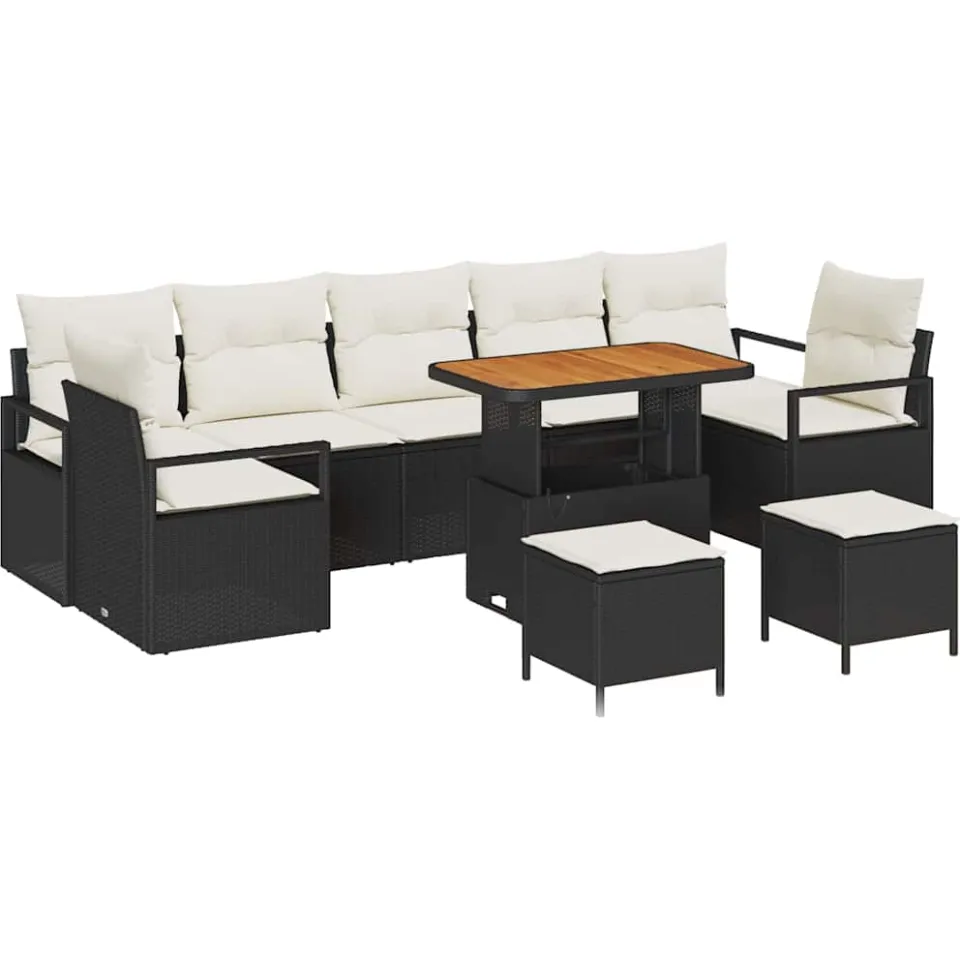 vidaXL Tuinbankenset 10 st Zwart poly rattan