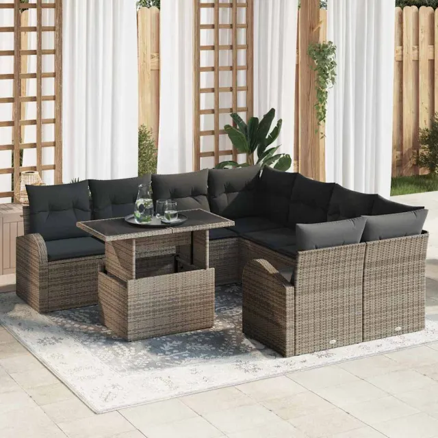 vidaXL Tuin Sofa Set 9 st Grijs poly rattan, foto 2