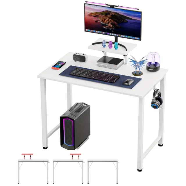 J.T.R Bureau-Computerbureau met Verwijderbare Hoogteverstelbeugel-Stevige Eiken Afwerking-Ruimtebesparend ontwerp-(80.01cm x 39.88cm x 74.93cm)-WIT.