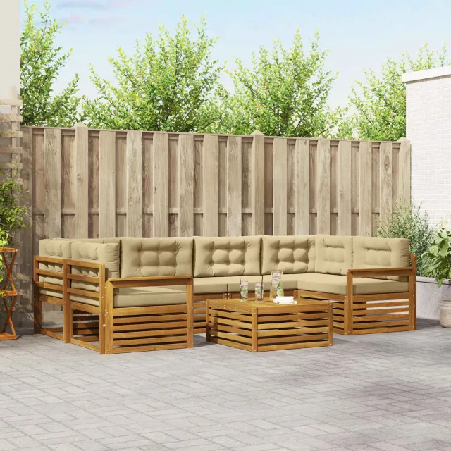 vidaXL Buiten bankenset 7 st 6-zits Natuurlijk en Beige