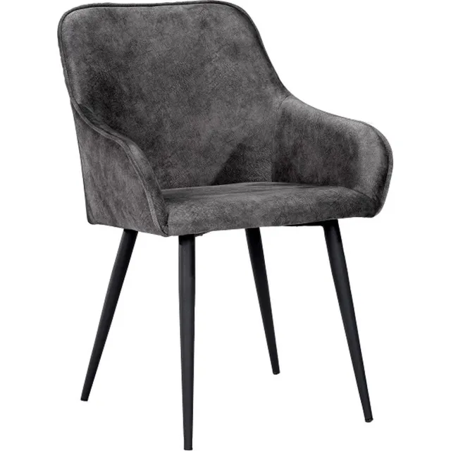 Soof & Tess Soph & Tess - Florence Eetkamerstoel - Antraciet - Set van 2 - Fluweel - Velvet - Industrieel - Met armleuning - Easy Clean Stoffen - Hoge Kwaliteit