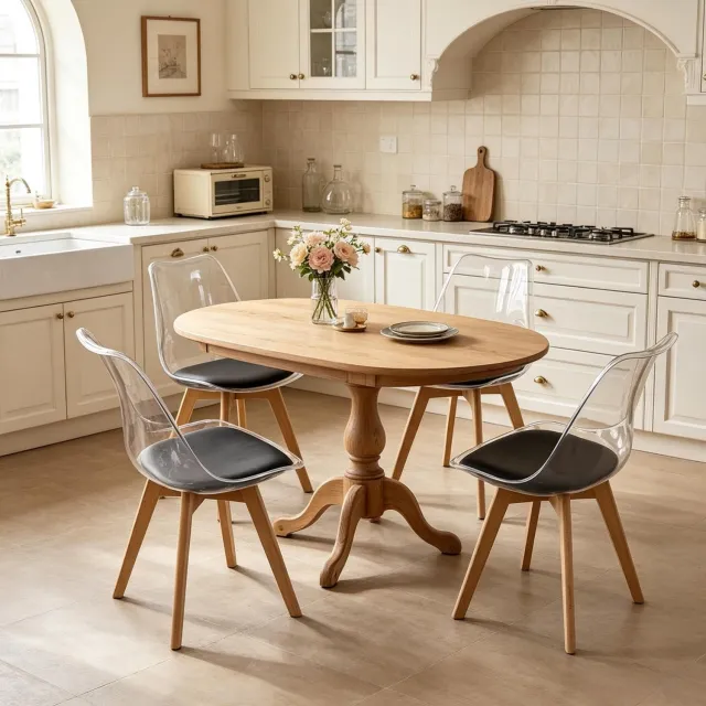 MODENUIT Eetkamerstoelen - Set Van 4 Met Kunstleren Zitting - Voor Eetkamer - Hout En Kunststof - Zwart