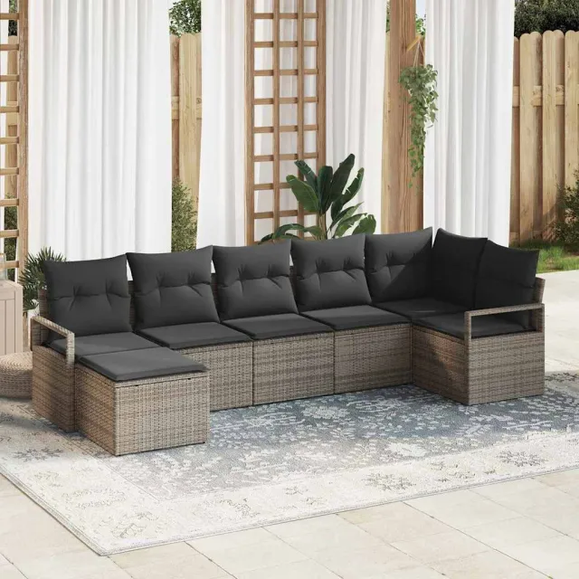 vidaXL Bankstel 7 st Grijs poly rattan, foto 3