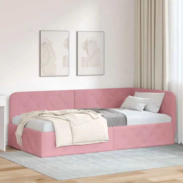 vidaXL Hoekbedframe Roze 100 x 200 cm fluweel