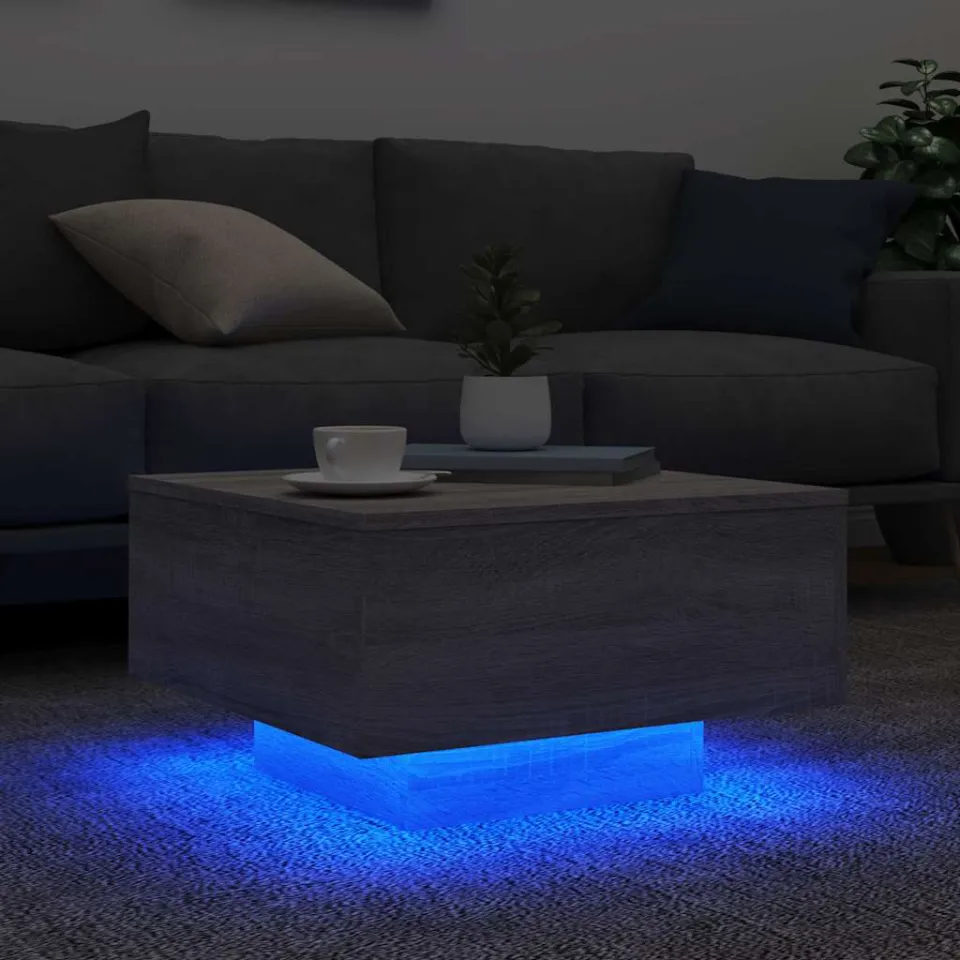 vidaXL Salontafel met LED-verlichting 55x55x31 cm grijs sonoma eiken, foto 2