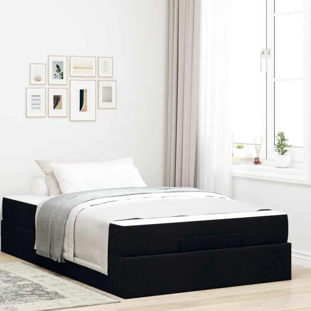 vidaXL Bedframe met matras 2 st Zwart Stof