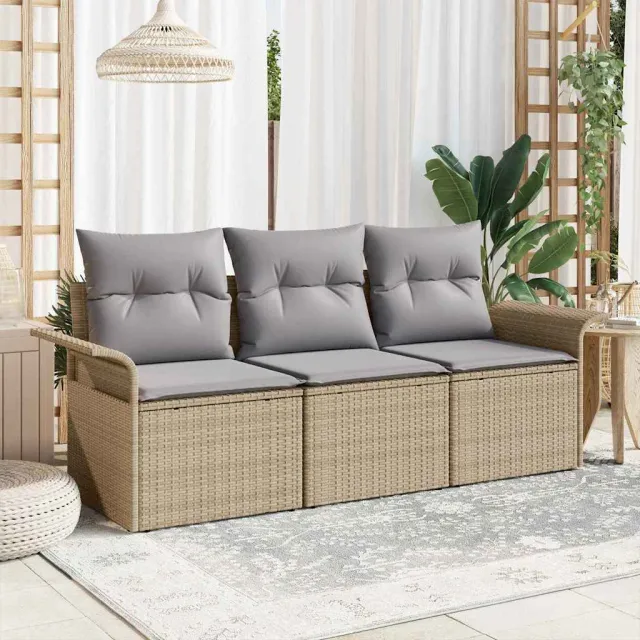 vidaXL Tuin Sofa Set 3 st Beige Poly riet, foto 2