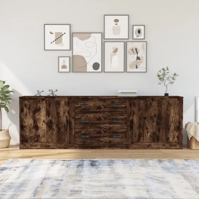 vidaXL Dressoirs 3 st bewerkt hout gerookt eikenkleurig, foto 2