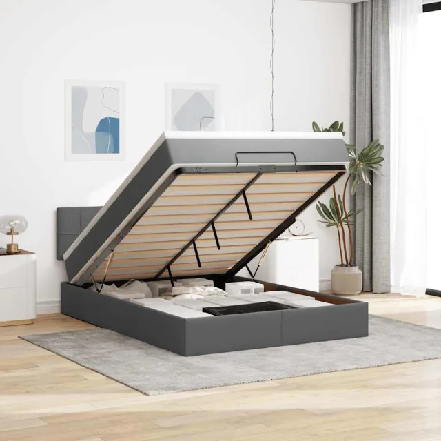vidaXL Bed poef met matras en LED's stof 140x190 cm donkergrijs grijs