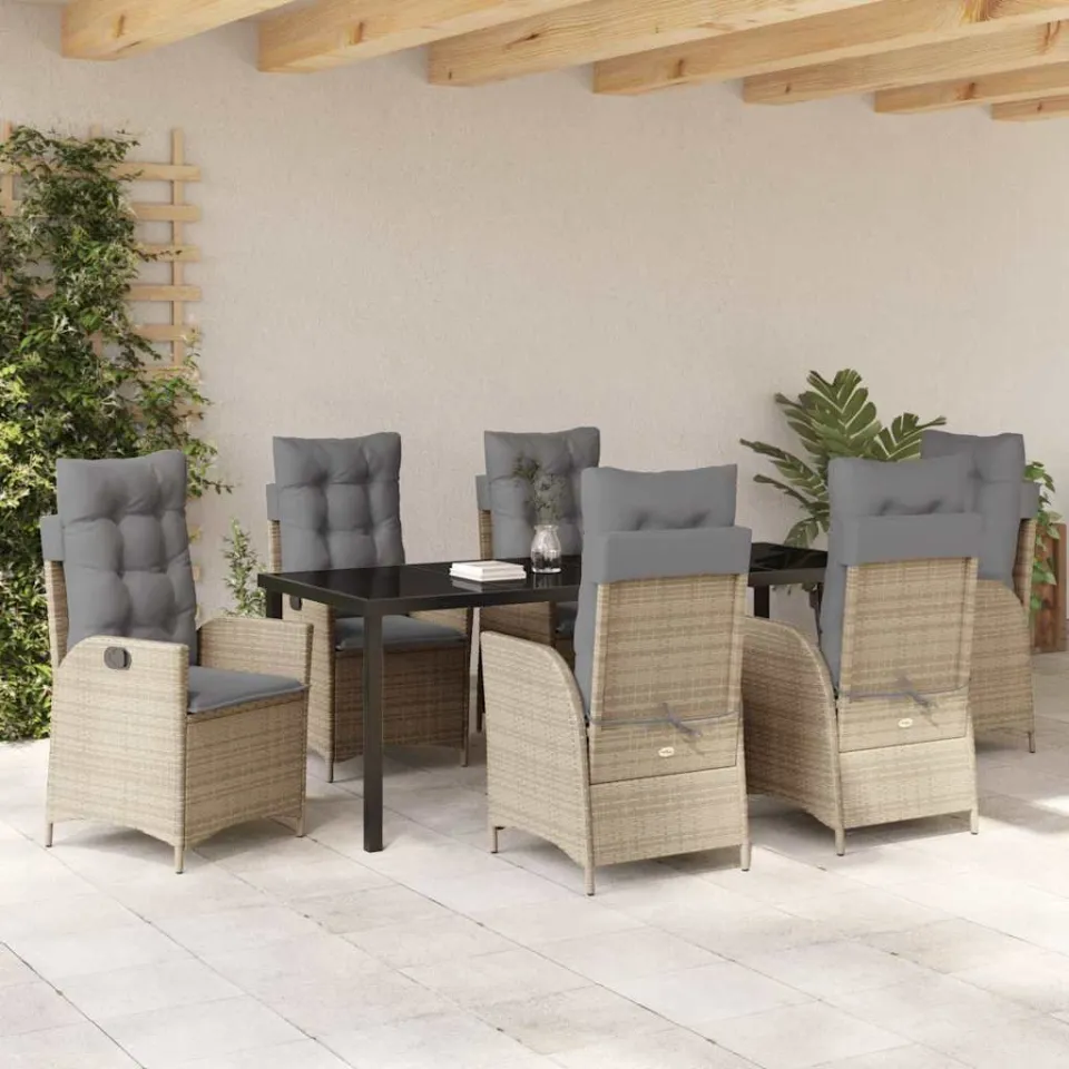 vidaXL Tuin eettafelset 7 st Beige poly rattan, foto 3