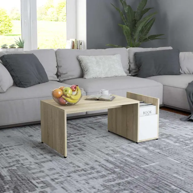 vidaXL Salontafel 90x45x35 cm bewerkt hout wit en sonoma eikenkleurig, foto 2