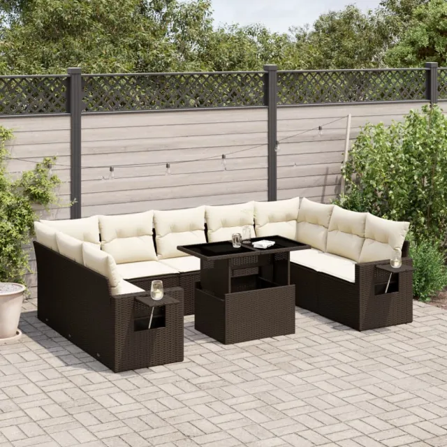 vidaXL 10-delige Loungeset met kussens poly rattan bruin, foto 2