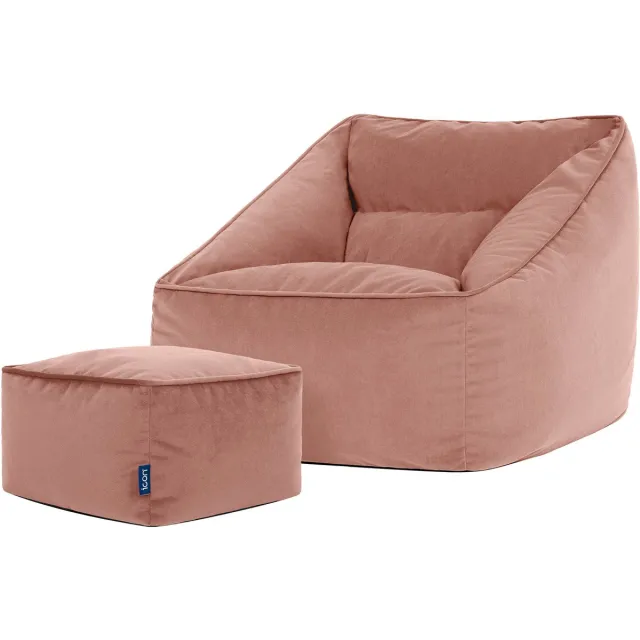 Icon Natalia XL Zitzak Fauteuil met Poef - Fluweel - Roze